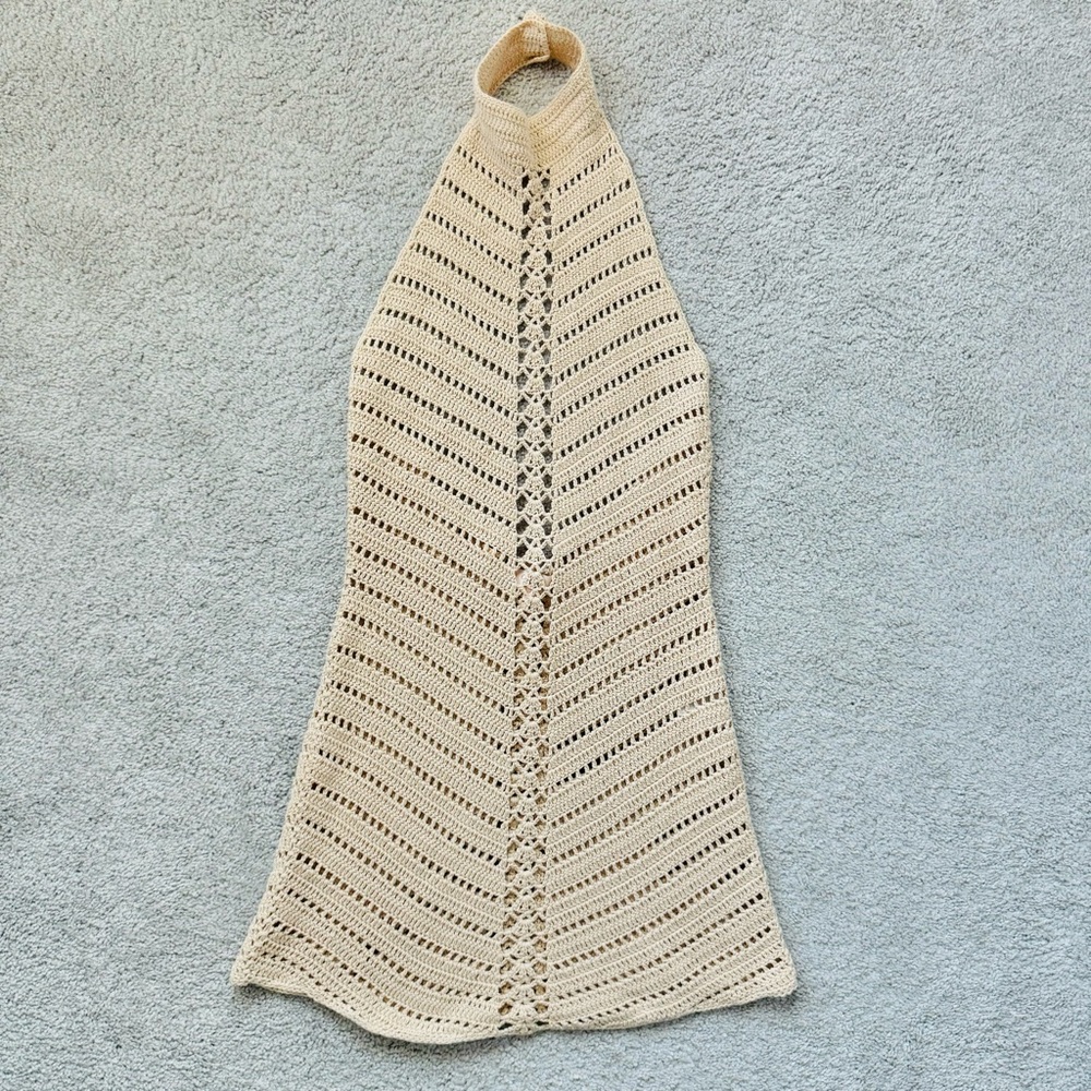 NWOT $218 Revolve Camila Coelho Lyssa Hand Crochet Halter Mini Dress in Sand Med - Picture 5 of 16
